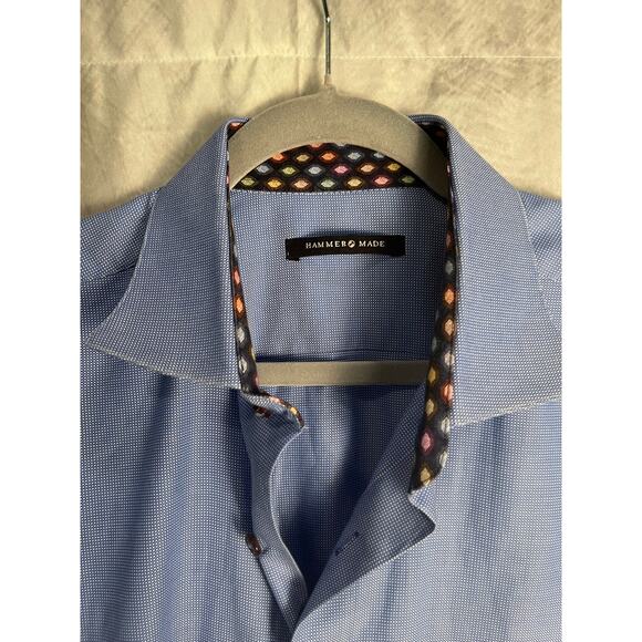 Hammer Made Men’s Dress Shirt 44 Blue Micro-Check Pattern Modern Fit - Picture 2 of 7